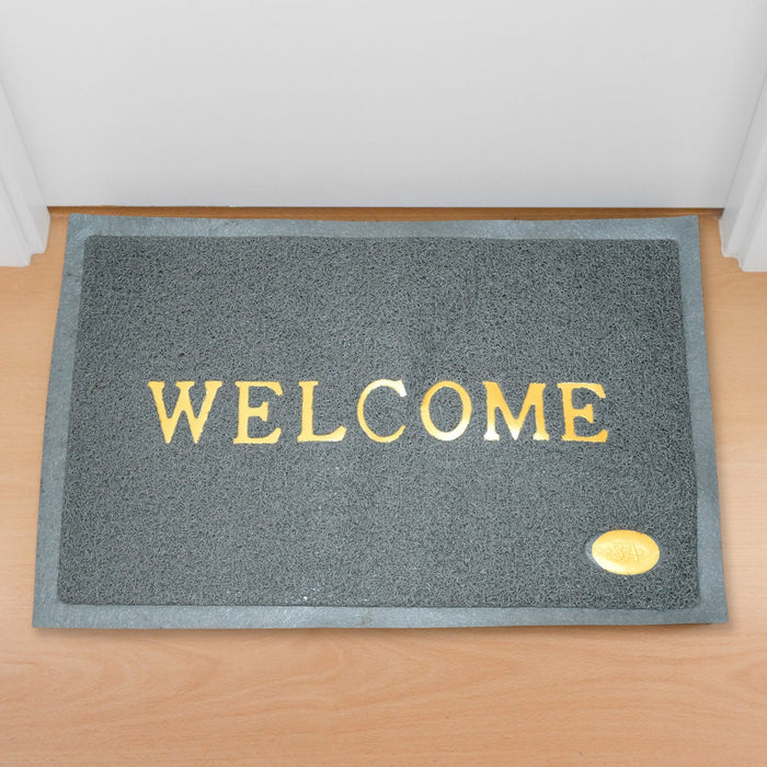 A stylish Welcome Door Mat in a neutral tone, designed for Indian home entrances.