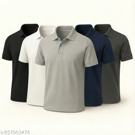 Elegant Cotton Polo T-Shirts Combo (Pack of 5)