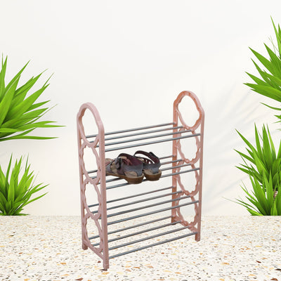 4-layer folding shoe rack with space-saving design in a home entryway