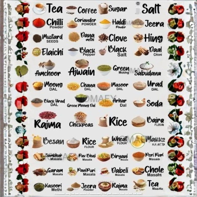 3D Waterproof Kitchen Spice Jar Label Stickers (Pack of 1 - 60 Stickers)