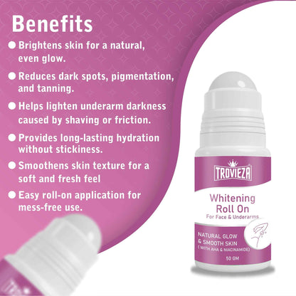 Trovieza Whitening Roll on Cream  for Face & Underarm, for Skin Glow & Moisturization, 50gm