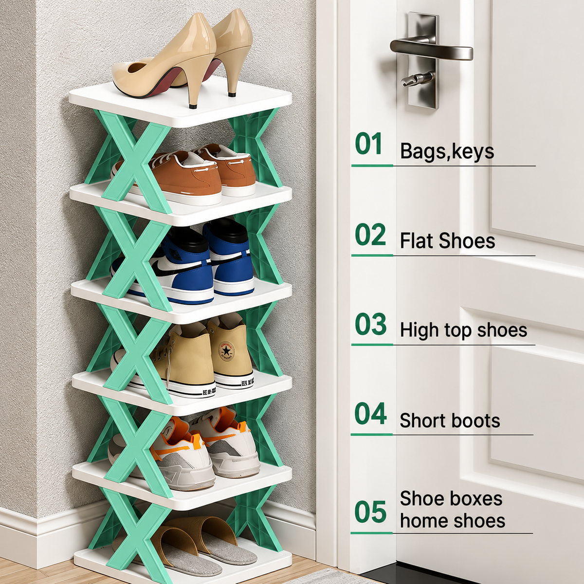 Adjustable Shoe Stand Organizer Stackable Storage Bedroom entryway Slots Shelf Footwear Rack