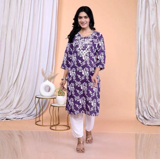 Women Cotton Rayon Kurta Pant Dupatta Set