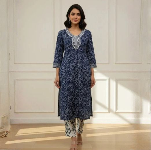 Navy Blue Jaipuri kurti pant set