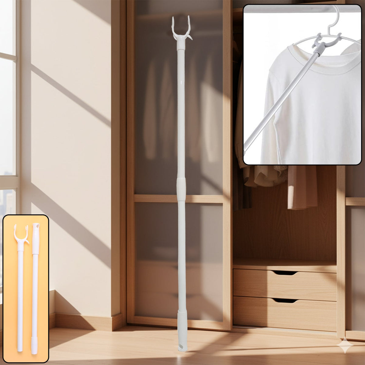 Space-saving clothes hook rod for home storage