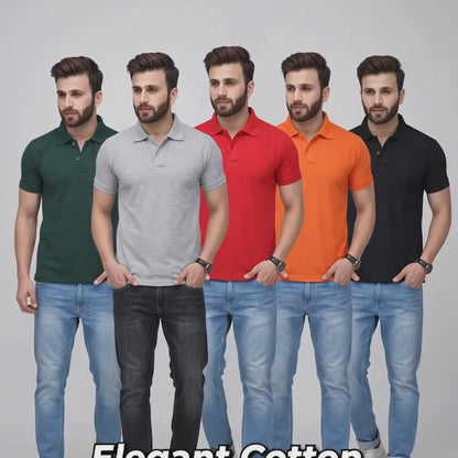 Elegant Cotton Polo T-Shirts Combo (Pack of 5)